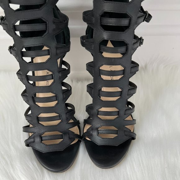 Paul Andrew Women’s Black Leather High Heel Gladiator Sandals -Size 38.5 - Picture 4 of 11
